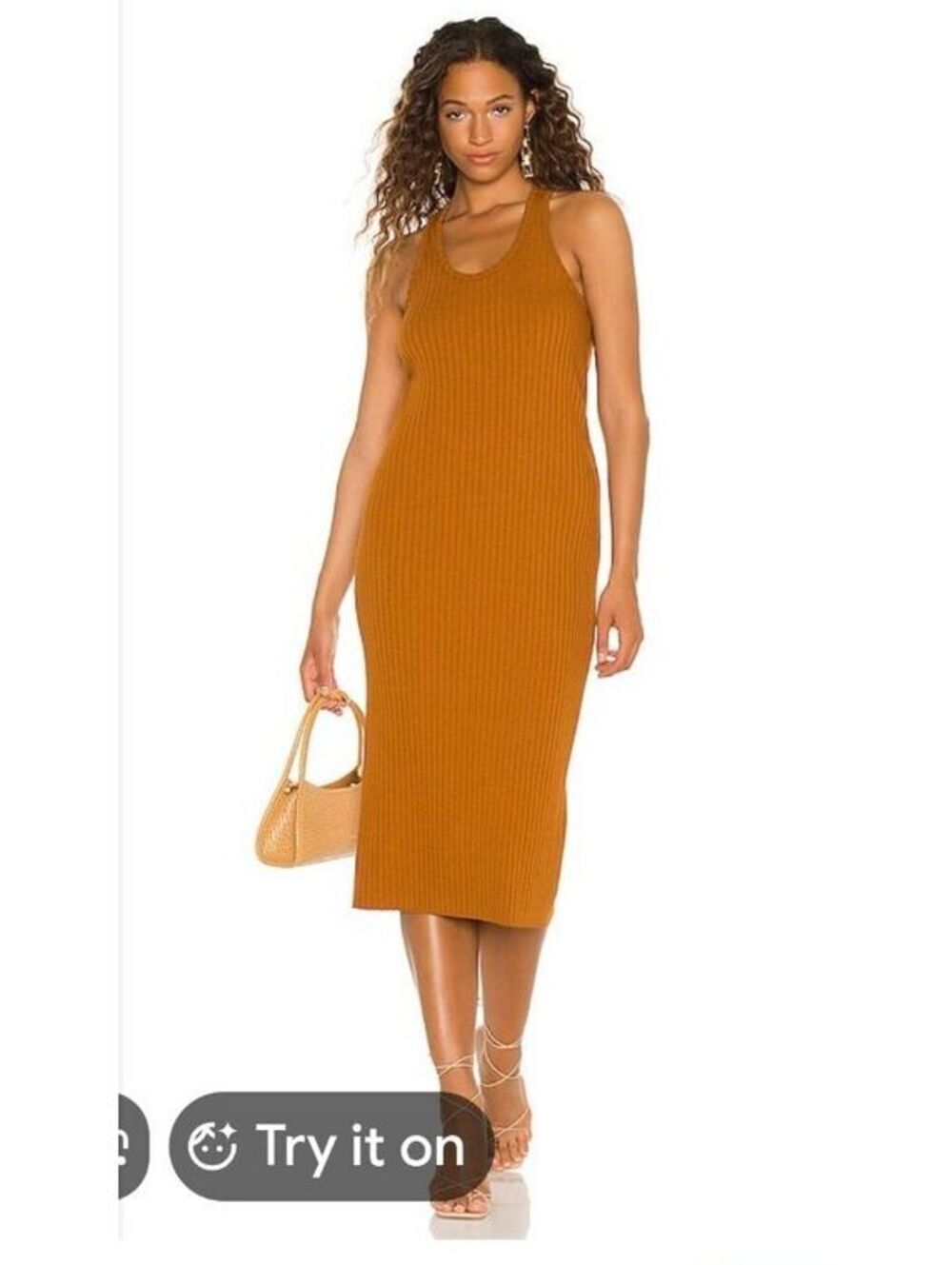Vince Ribbed Racerback Midi Dress Brown Knit Size Small